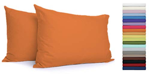 Coppia Federe con Patella di 25 cm per Guanciali 100% Cotone Misura cm 50x80 Colore ARANCIO Made in Italy 57 fili al cm2