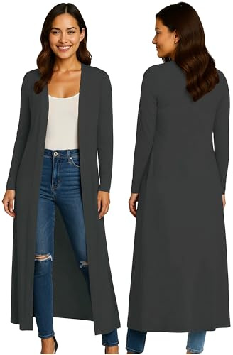 Re Tech UK Ladies Womens Maxi Plus Size Long Cardigans for Women UK Collared Top Long Full Sleeve Floaty Women's Cardigans Coatigans Sizes 8-26