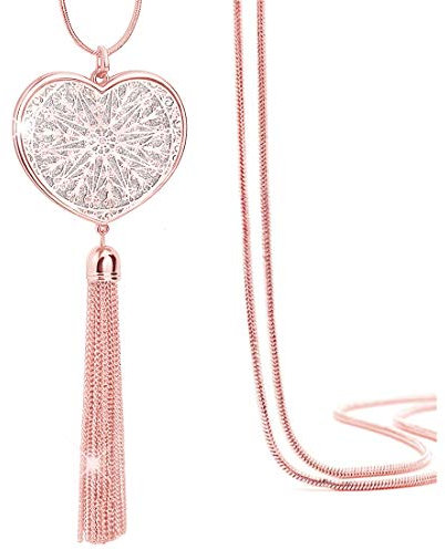 Suyi long gland collier creuser disque cercle coeur pull chaîne y pendentif collier pour femmes Heart-RoseGold