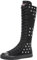 Jamron Chicas Mujer Moda Rodilla Alta con Cordones Botas de Lona Puro Negro Cremallera Botas de Danza Ojales SN813 EU38.5
