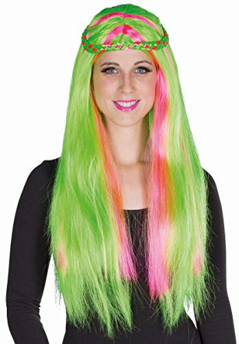 Rubie's Damen Perücke Neon Wig lang grün rosa Karneval Fasching