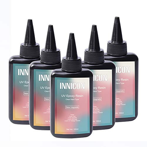 INNICON UV Resin Epoxy Gel Glue Set, 500ml Non-Toxic Hard Type Crystal Clear Natural, DIY Design Jewelry Making Pack for Silicone Resin Molds Pendants Earrings Bracelets