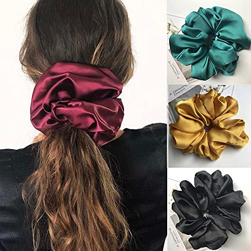 Groß Haargummis Satin Haar Scrunchies Elastische Haarbänder Gummibänder Weiche Bunt Pferdeschwanz Halter Haar Band Stirnbänder für Frauen Damen Mädchen Haarschmuck, 4 Stück