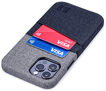 Dockem - Custodia a Portafoglio per iPhone 12 e iPhone 12 Pro: Piastra Metallica Integrata per Montaggio Magnetico e 2 Porta Carte di Credito: Luxe M2 da 6.1, in Pelle Sintetica (Nero e Grigio)