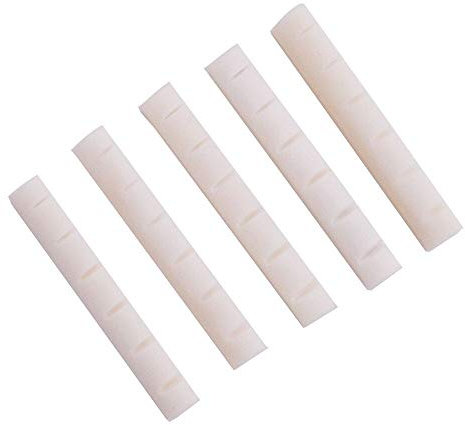 Alnicov Bone Guitar String Bridge Nut Real Buffalo Bone Grooves for 6 String Acoustic Guitar 43x6x9mm (Pack of 5)