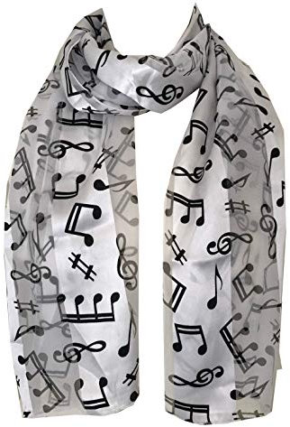 Pamper Yourself Now white with black musical Notes scarf. Great present/gift for music lovers.