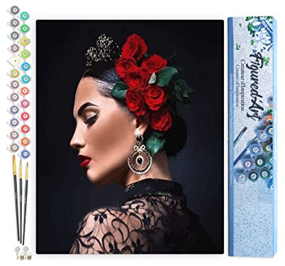 Figured'Art Peinture par Numéro Adulte Femme espagnole - Activité Manuelle Kit de Loisir Créatif DIY Numéro d'Art Complet - 40x50cm sans châssis en bois