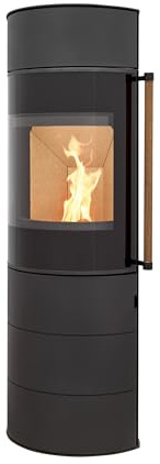 H&M Germany Kaminofen Citro 2.0 L schwarz schmaler ovaler Ofen 6kw schlicht modern A+ Abgasstutzenanschluss Durchmesser 150mm Bauart 1 Holz Reelinggriff