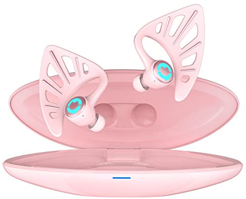 YOWU Elfen-Ohr-Kopfhörer, kabellose 5.0-Kopfhörer, 10 Farben RGB-Effekte mit App-Steuerung, Dual-Mikrofon-Rauschunterdrückung, IPX4 wasserabweisend, Elfen-In-Ear-Ohrhörer mit Ladehülle (Rosa)