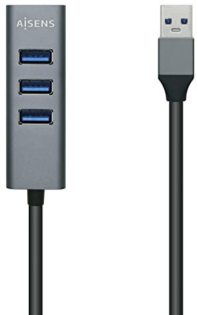AISENS Hub USB3.0 Aluminio. Tipo A/M - 4x Tipo A/H. Negro. 30 cm