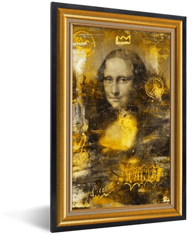 MuchoWow Poster Bilder Wanddeko Deko Wohnzimmer 60x90 cm Mona Lisa - Da Vinci - Liste - Gold