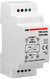 VEMER VE791900 TMS 24/24 - Netzteil für Hutschienen, Schaltnetzteil stabilisiert, Trafo mit Ausgangsspannung 24 V DC, Leistung 24 W, Weiß