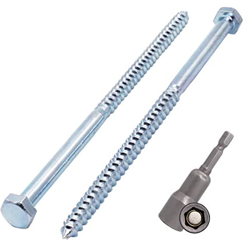 SKIR'CO 15 Stück Holzschrauben DIN 571 Stahl Verzinkt M8 x 150 mm - Sechskant-Bodenziehschrauben Mit Magnetischem Bit