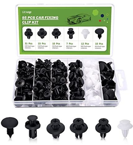 Litorange 95 Pcs Car Trim Clips, 6 Types of Car Retainer Clips Rivets Mounting Kit for Car Door Bumper Panel Trim Fender Liner Sealing Strip Fixed Clips Fasteners
