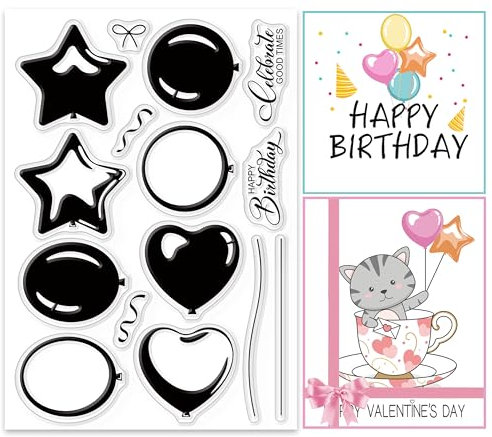 GLOBLELAND Geburtstagsballon Klare Stempel für DIY Scrapbooking Dekor Liebessterne Luftballons Textgrüße Transparente Silikonstempel zum Erstellen von Karten Fotoalbum Dekor