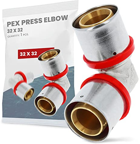 Winkelverbinder PEX-Pressfittings 32 x 32 Heizung Sanitärsysteme Messing Stahl EPDM O-Ringe Perfekte Dichtigkeit Heizungs- Sanitär- Trinkwasserinstallation