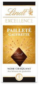 Lindt - Tablette Pailleté Gaufrette EXCELLENCE - Chocolat Noir, 100g