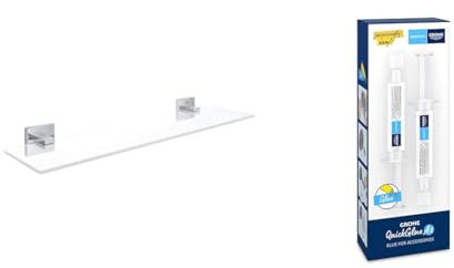 Grohe Start Cube - Glasablage (Stichmaß: 380 mm, verdeckte Befestigung, Material: Glas/Material), Chrom, 41109000 + Kleber- Set für BadAccessoires