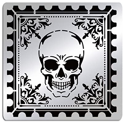 ORIGACH 15.6 cm Totenkopf Metallschablone, Edelstahl Wiederverwendbare Malerei Schablonen für Scrapbooking, Holzbrand, Pyrographie, Gravur