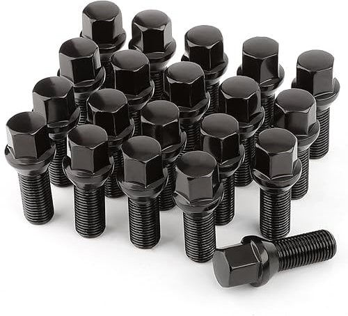 20 Radschrauben Radbolzen I M14x1,5x28mm I Kegelbund SW 17mm I Kompatibel mit die meisten Audi Volkswagen (Schwarz)