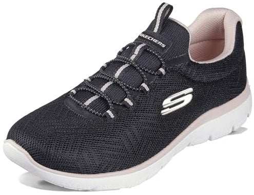 Skechers Womens Summits Artistry Chic Sneaker, Black Mesh Light Pink Trim, 2 UK
