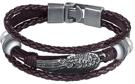 Feilok Feder Engelsflügel Armband für Herren - Leder und Edelstahl Geflochtenes Schmuckstück mit Magnetverschluss