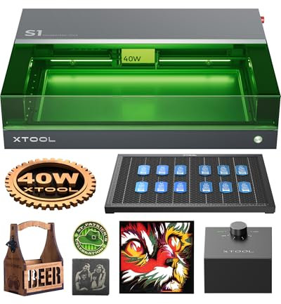 xTool S1 40W Engraving Machine with Honeycomb Working Sheet & Air Assit, Auto Focus, Enclosed Cutter and Engraver Machine for Metal, Leather, Acrylic and Glass, Class I Safety
