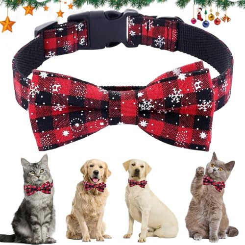 Hundehalsband Weihnachten, mit Hunde Fliege, Katze Halsband Weihnachten, Hundehalsbänder Verstellbares, Hund Weihnachten Geschenk für Katzen, Kleine, Mittlere und Große Hunde