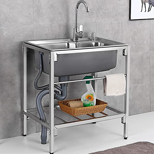 Lavandino per lavanderia in acciaio inox Lavello esterno per il lavaggio, Lavello a ciotola singola, preparazione commerciale lavaggio a mano per cortile garage campeggio