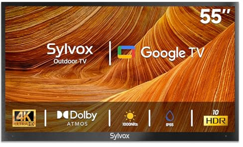 SYLVOX Outdoor TV, 55 Inch Smart TV 4K UHD 1000 Nit Brightness, Waterproof Outdoor Television for Partial Sun, Ideal for Patio Backyard, Works with Google Assistant, Screen Cast (2024, Deck Pro 2.0)