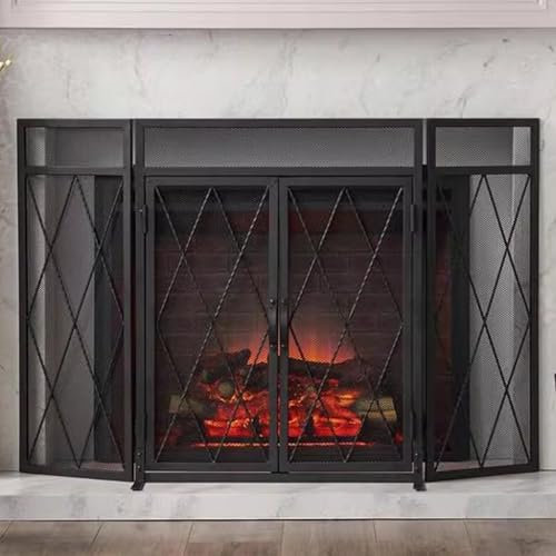 Miuxe Parascintille per Caminetto Legna, Schermi per Camini Geometrici Rete Decorativa in Ferro Battuto Lavorato Mano, Parascintille Antincendio per Soggiorno, Arredamento della Camera da Letto