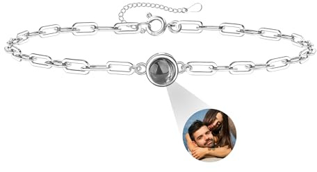 Auinniuz Individuelles Fotoarmband Aus Sterlingsilber – Personalisiertes Armband Mit Foto – Runder Anhänger Mit Farbfoto Armband Im Inneren B-Silber