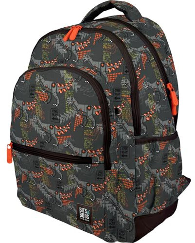 Grafoplás Ergonomischer Schulrucksack, 33 x 46 x 22,5 cm, gepolsterter Rücken und Griffe, 3 Fächer, gepolsterter Laptopbereich, anpassbar an Trolley, Gummi, Rex-Design, Kollektion Bits&Bobs, grün,