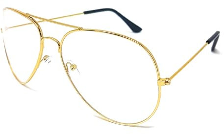 Clear Lens Pilot Style Glasses with UV400 Protection - Unisex (Gold)