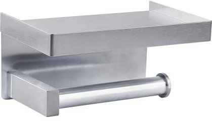 Toprema Toilet Paper Holder with Shelf Toilet Tissue Roll Holder Hanger SUS304 Stainless Steel Bathroom Hardware Wall Mount Self Adhesive - Silver