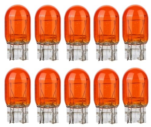 ShuoHui 10 x T20 W21/5W 12V W3x16q Auto-Lampen Glassockellampen Ersatz Halogen Birne für Bremslicht Tagfahrlicht Hecklicht Parklicht E-geprüft (Gelb)