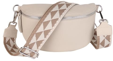 MIRROSI® Bauchtasche Damen, Echtleder, Made in Italy, Umhängetasche, Brusttasche, Crossbody Bag (1 Tasche & 2 Gurte) (Beige (Dreieck), Große Tasche (28x18x9cm))