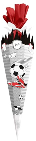 itenga Bastelschultüte Fussball - SCHULTÜTEN Bastelset FUSSBALL ROT WEISS 68cm - 3D Wellpappe - für Fussball Fans in den Farben deines Lieblingsvereins (Schultüte weiss)