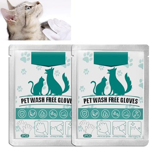 GNAUMORE Pet No Washing Glove,Pets Grooming Wipes for Dogs & Cats,Pet Grooming Gloves Disposable,Wash Free Wipes Dog Cleaning Gloves Wipes,Gentle Deodorizing Wipes for Puppy Kitten,4PC