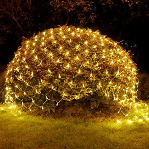 WoskjXas Guirnaldas Neta Luz, 198LEDs 2 * 3M Luces de Red Enchufe, 8 Modos Luces de Arbol de Navidad, Impermeable Arbol Navidad Exterior con Luces Neta Luz Exterior para Camino Balcón Jardín