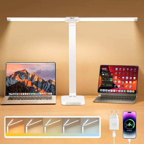 One Fire LED Schreibtischlampe, 50-Modi Kinder Tischlampe Mit 96 LEDs, Ladefunktion & Adapter, Tageslichtlampe Mit 45min-Timer/Lesemodus