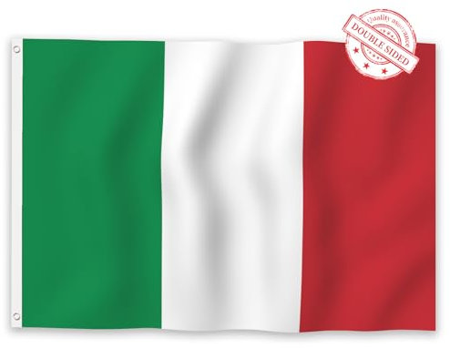Aoihrraan Bandera Italiana 90x150cm Doble Cara Color Brillante República Italiana Celebración Al Aire Libre Con Porche De Bandera Decorado Con 2 Anillos Fuertes