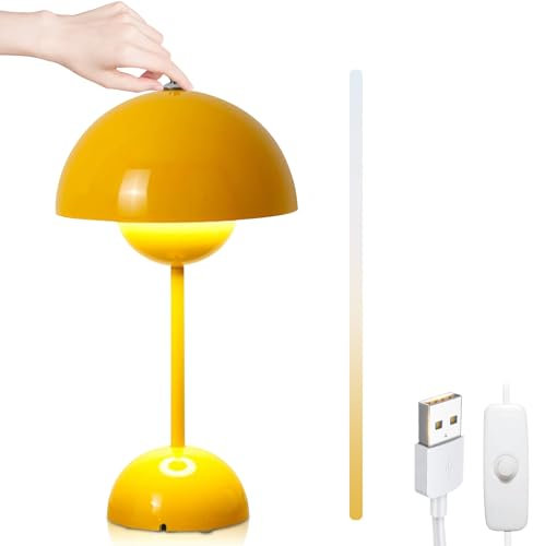 Yuragim Pilzlampen Tischlampe, LED Tischlampe Kabellos Akku, Moderne Dekorative Tischleuchte, Touch Dimmbar Tischleuchte Pilz Lampe Mit 3 Helligkeitsmodi, Wiederaufladbar Flowerpot Lamp