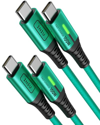 INIU Cavo USB Type-C to Type [2m+2m, Verde] 100W PD 5A Cavo USB C USB C QC4,0 Nylon di Ricarica Rapida Tipo C a USB C compatibili con Samsung S21 S20 Note iPad MacBook Pro Huawei Xiaomi.