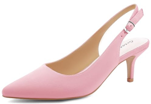 Greatonu Slingback Donna Scarpe Eleganti Decollete Donna Tacco Basso a Gattino e Punta, Rosa Scuro EU 37