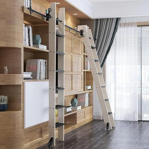 Retractable Rolling Library Ladder Track Bracket(No Ladder), Black Sliding Ladder Hardware Kit, Mobile Ladder Track/Rail for Loft/Study/Living Room with Pulley,10ft/300cm Track kit