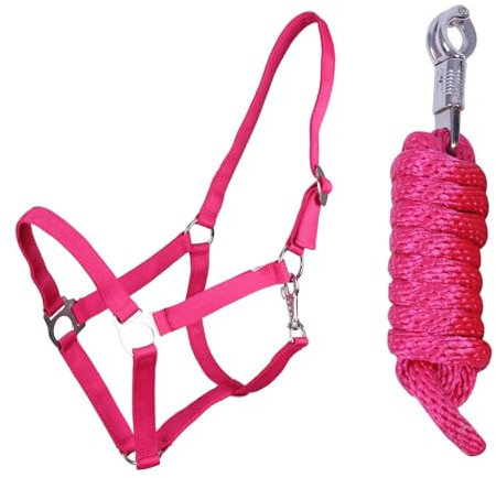 ARBO-INOX Halfter-Set Beginner II Halfter + Führstrick mit Panikhaken verstellbar (MINI SHETTY, Fuchsia)