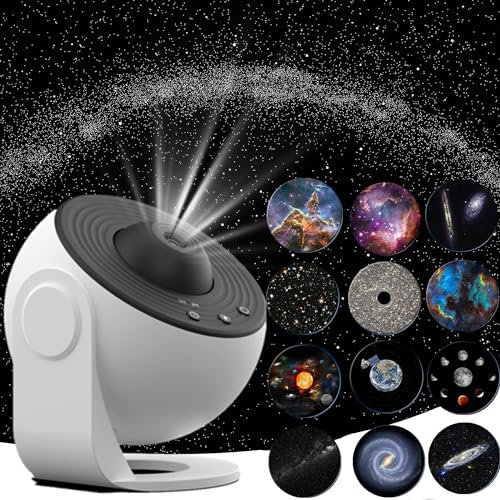 Galaxy Projector, 12 in 1 Planetarium Star Light Projector, Starry Sky Nebula Night Light with 12 Planet Discs, On-Off, Timer, Speed Settings, for Kids Adults Gifts Bedroom Decor Party