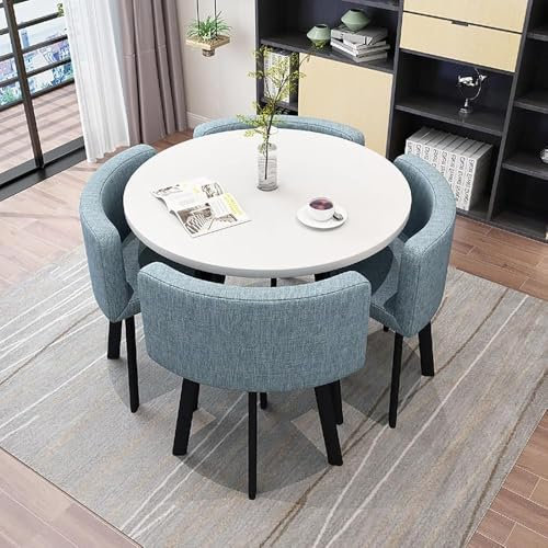 Esstisch und Stühle Set 4, Esstisch und 4 Stühle, moderner runder Küchentisch und Stoffstühle, platzsparendes Home-Office-Tisch-Set, Empfangs-Set, platzsparend, A10, 90 x 90 x 75 cm