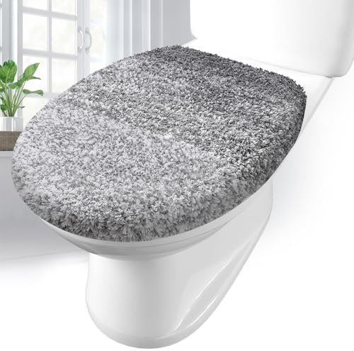 Arotive Weicher Mikrofaser-Badezimmer-WC-Deckelbezug, maschinenwaschbar, 44 x 38 cm, bleibt an Ort und Stelle, Gummi-Rückseite, passend für die meisten runden, länglichen und länglichen Deckel
